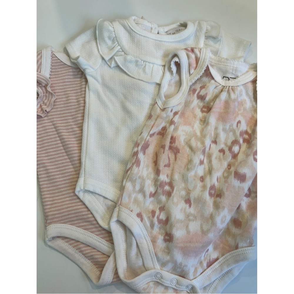 RZ by Rachel Zoe Baby Girl Bodysuit Set 3 Pack Pink White Striped Leopard‎ 3-6M
